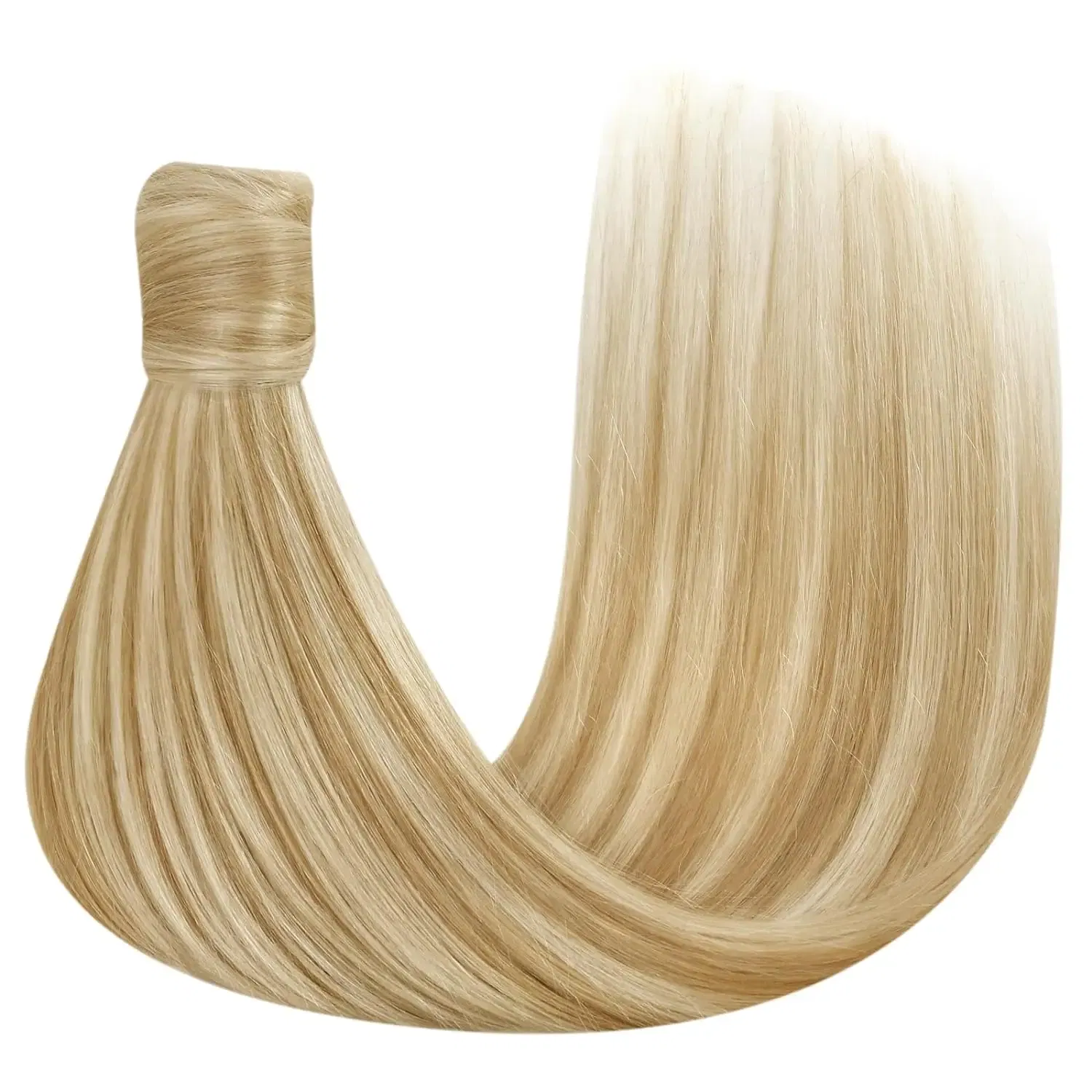 Color: #16, Life Span: 6 Months With Proper Care, Stretched Length: 14inches - VeSunny Human Hair Ponytail Light Blonde Mix Golden Blonde Real Hair Ponytail Extension Highlights Blonde Ponytail Hair 80g