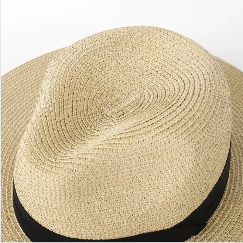 Color: black, Size: XS?€old?‰ - Large Size XL61-64cm Panama Sun Hats Men Wide Brim Straw Caps Women Summer Big Head Beach Hat Male Plus Size Fedora Hat 58-60cm