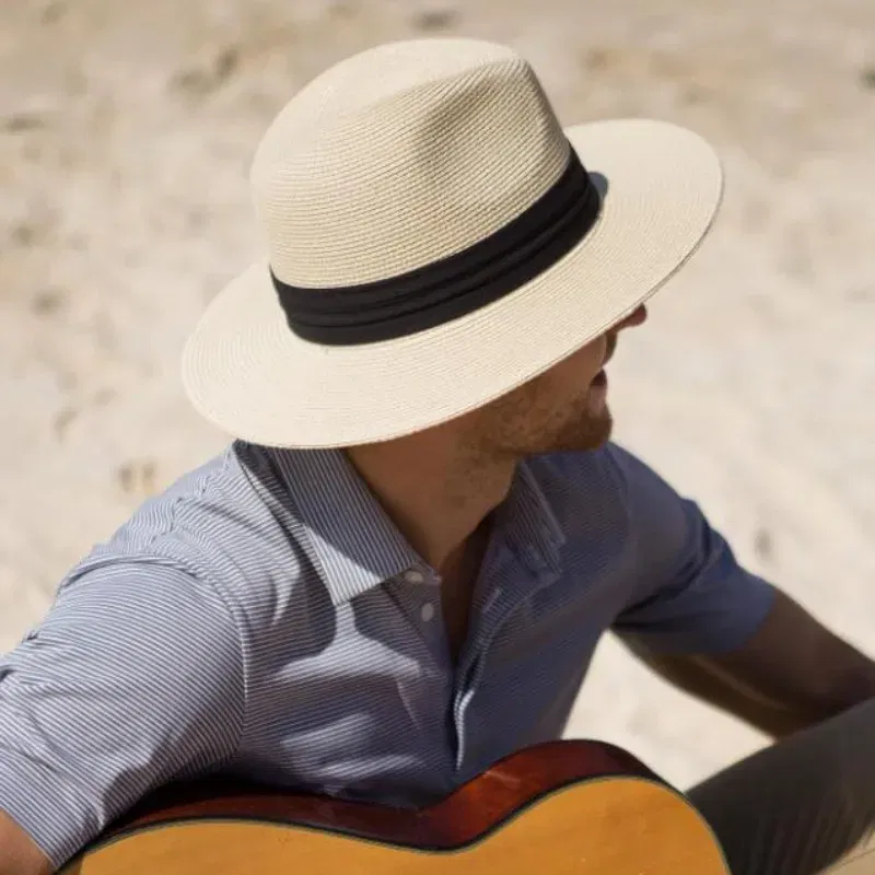 Color: black, Size: XS?€old?‰ - Large Size XL61-64cm Panama Sun Hats Men Wide Brim Straw Caps Women Summer Big Head Beach Hat Male Plus Size Fedora Hat 58-60cm