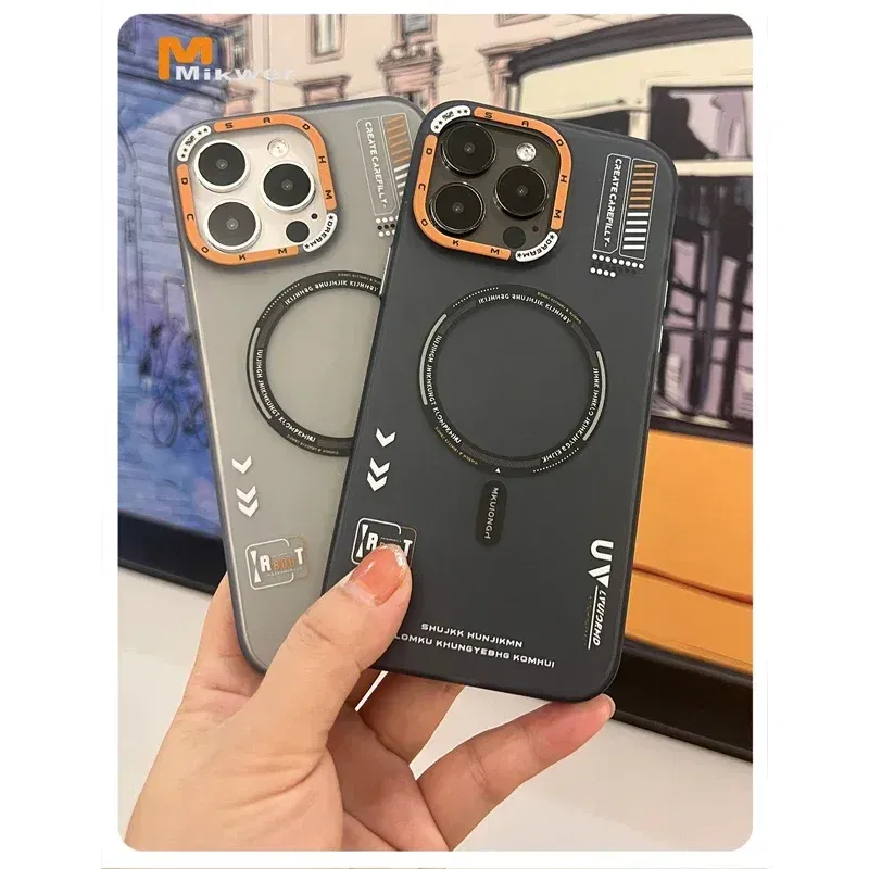 Color: Brown, Material: PU - Matte Magnetic Phone Case For iPhone 12 13 14 15 16 Pro Max Megsafe Wireless Charge Frosted Back Metal Lens Frame Buttons Cover