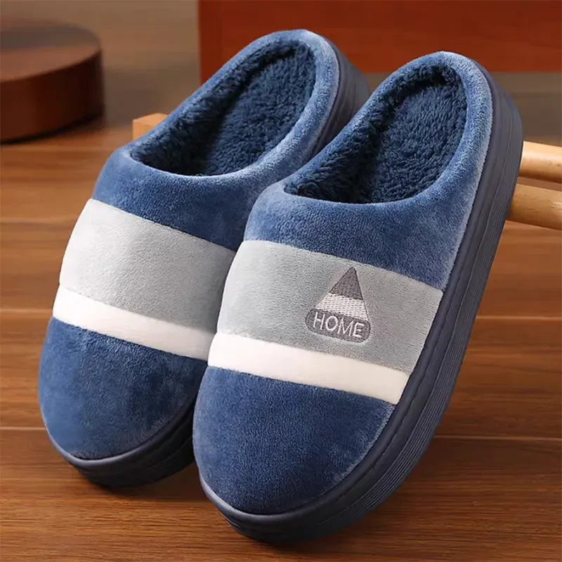 Color: PURPLE, Shoe Size: 44-45 - New Men Big Size 48 49 Winter Warm Slippers Women Soft Plush Furry Shoes Casual Flats Home Couples Bedroom Anti-Slip Slides