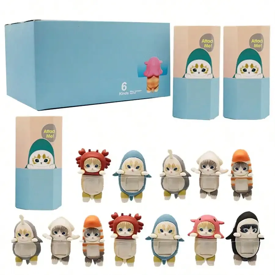 Color: Yellow - 12PCS 5cm Sonny Angel Blind Box Shark Cat Series Anime Figures Room Ornaments Children's Christmas Gift High Quality Ornaments