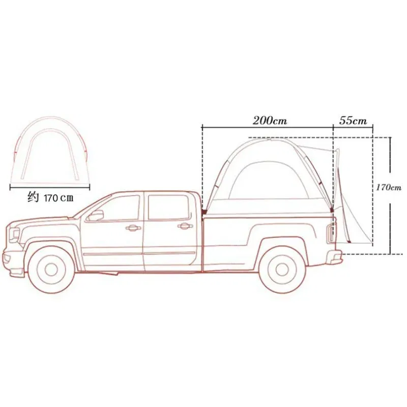 Color: Light Grey - Pickup Truck Rear Box Tent Outdoor Self Drive Tour Car Tail Tent Fishing Rainproof Pickup Truck Tent Multifunctional Car Tent