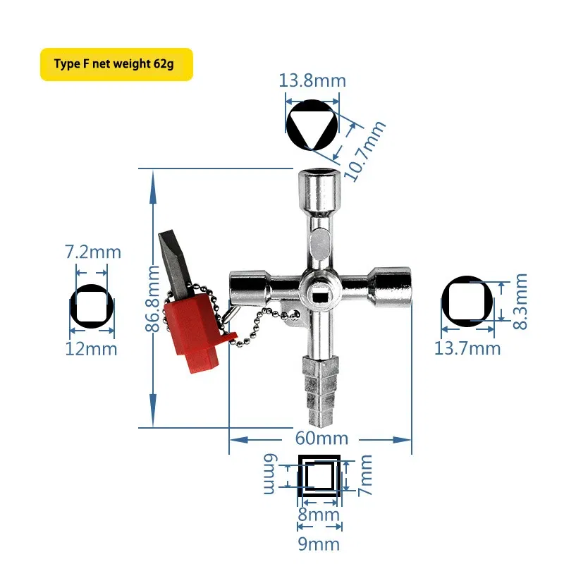 Color: Blue - Electric Cabinet Car Elevator Cross Key Wrench Water Meter Valve Key Internal Triangle Wrench Multi-purpose Tool Portable