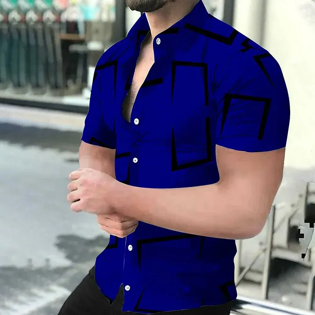 Color: Brown, Size: XL - 3D Men's Striped Printed Short Sleeve Shirt, Fashionable And Casual Loose Shirt, 2023 New Style.