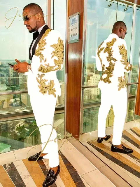 Color: GRAY, Size: One Size - Luxury Groom Wedding Tuxedos Gold Sequins Appliques Black Men Suits Slim Fit Costume Homme Marriage Prom Suits