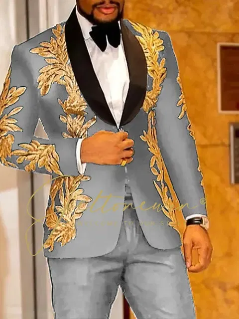 Color: GRAY, Size: One Size - Luxury Groom Wedding Tuxedos Gold Sequins Appliques Black Men Suits Slim Fit Costume Homme Marriage Prom Suits