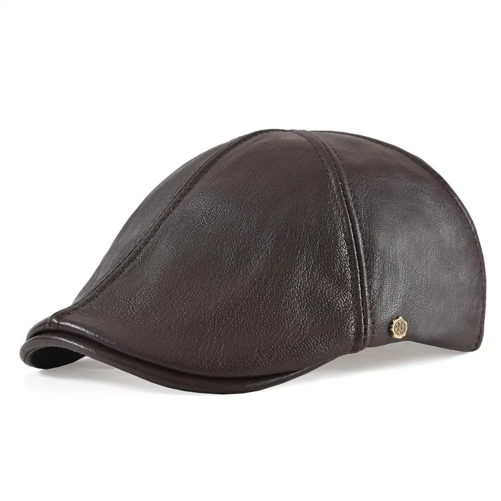 Color: Brown, Hat Size: 6 - VOBOOM Genuine Leather Flat Cap Men Fall Winter Cabbies Newsboy Hat Coffee Brown Ivy Caps Soft Smooth Textured Hats