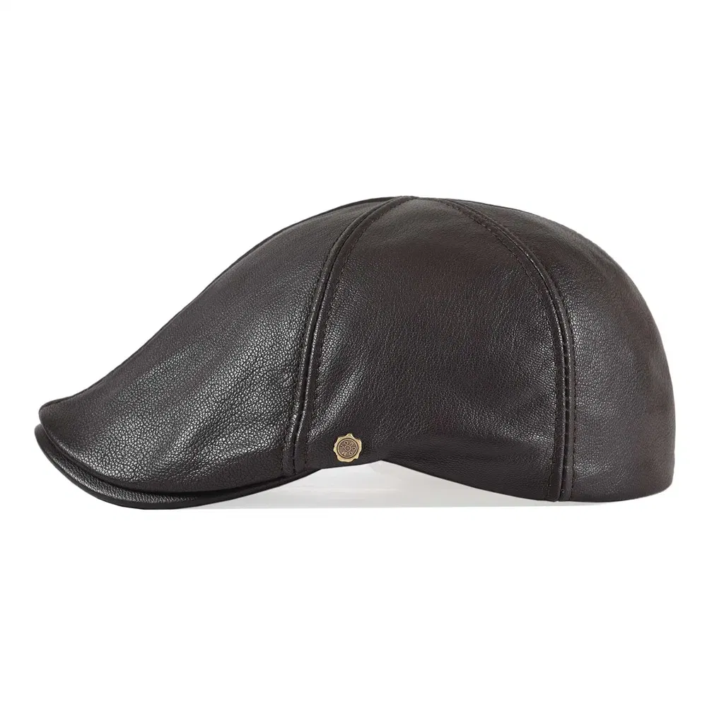 Color: Brown, Hat Size: 6 - VOBOOM Genuine Leather Flat Cap Men Fall Winter Cabbies Newsboy Hat Coffee Brown Ivy Caps Soft Smooth Textured Hats
