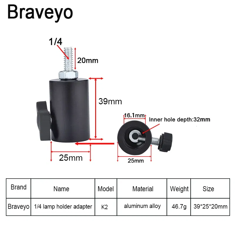 Color: WHITE - 1/4 3/8 Interface Camera Lamp Holder LED Flash Photography Lamp Holder Adapter Metal Photography Accessories