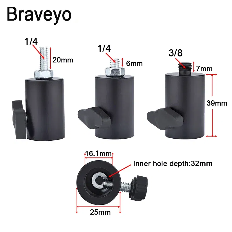 Color: WHITE - 1/4 3/8 Interface Camera Lamp Holder LED Flash Photography Lamp Holder Adapter Metal Photography Accessories