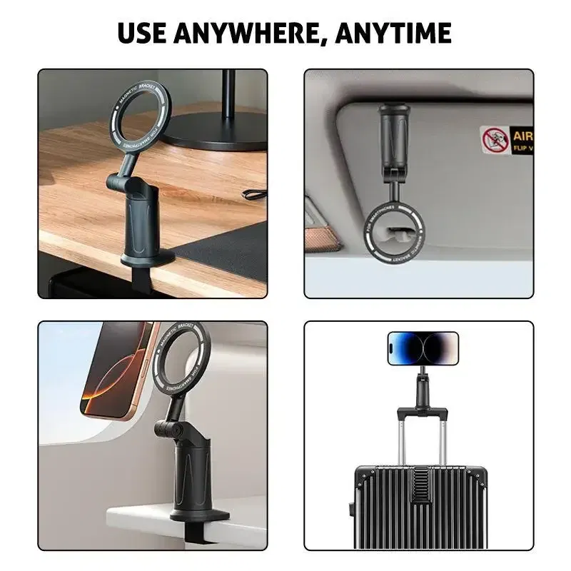 Foldable Magnetic Phone Holder for Magsafe Rotating Magnet Mount Multifunctional Travel Clip Desktop Lazy Stand Bracket