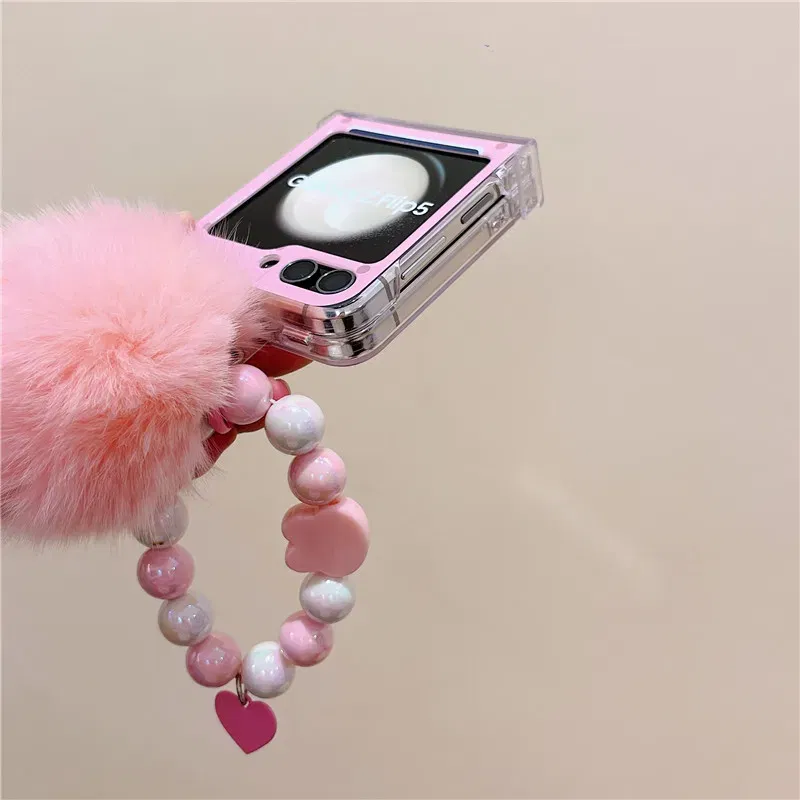 Color: Clear, Material: Microfiber - Cute Bracelet Phone Cases For Samsung Galaxy Z Flip 3 4 5 6 7 FE Hard Plastic PC Plush Case For Samsung Z Flip5 ZFlip5