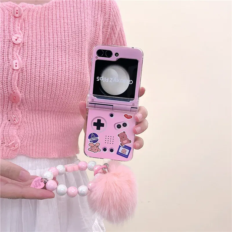 Color: Clear, Material: Microfiber - Cute Bracelet Phone Cases For Samsung Galaxy Z Flip 3 4 5 6 7 FE Hard Plastic PC Plush Case For Samsung Z Flip5 ZFlip5