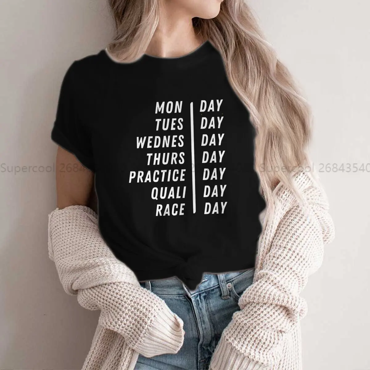 Color: black, Size: L - Race Week Newest Polyester TShirts F1 Formulate 1 Racing Female Style Streetwear T Shirt O Neck