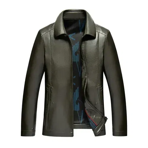 Color: SKY BLUE, Size: 4XL - QYLVAWOY Genuine Leather Jacket Men Short Black Leather Coat Male Real Sheepskin Leather Jackets Jaqueta Masculina Men's Clothes