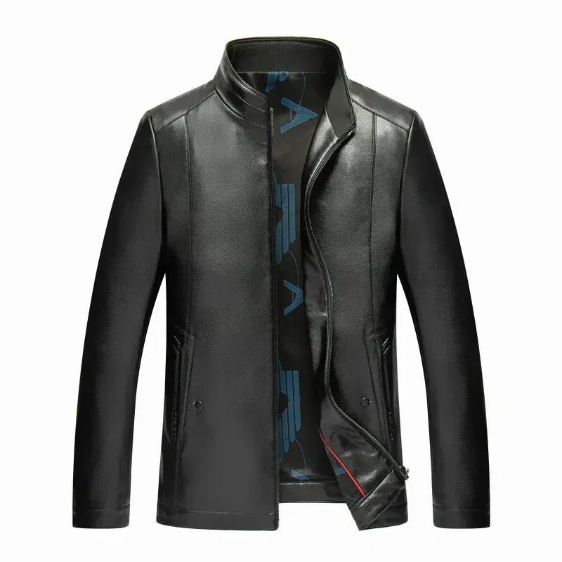 Color: SKY BLUE, Size: 4XL - QYLVAWOY Genuine Leather Jacket Men Short Black Leather Coat Male Real Sheepskin Leather Jackets Jaqueta Masculina Men's Clothes