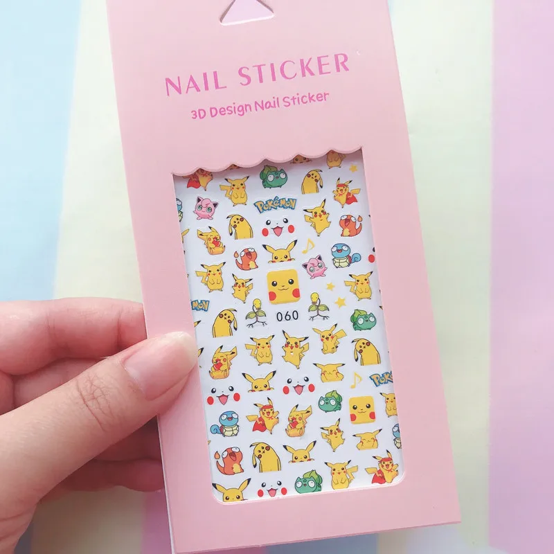 Color: Sliver - 1PCS Hello Kitty 3D Nail Stickers Press on Nails Mickey Mouse Donald Duck Stitch Cartoon Stickers Nail Art Decoration