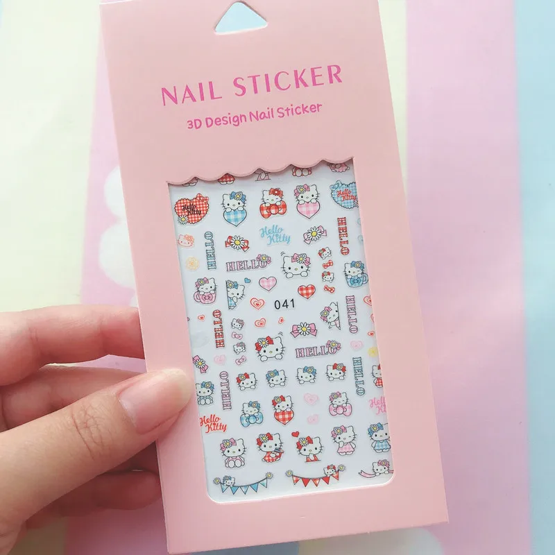 Color: Sliver - 1PCS Hello Kitty 3D Nail Stickers Press on Nails Mickey Mouse Donald Duck Stitch Cartoon Stickers Nail Art Decoration