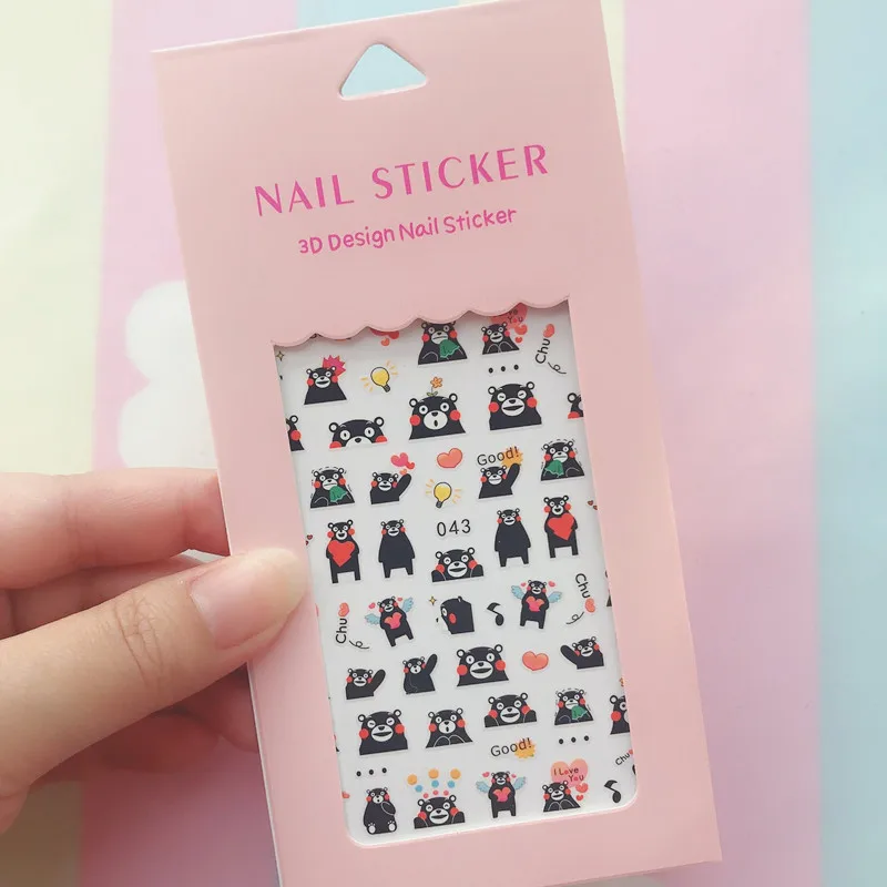 Color: Sliver - 1PCS Hello Kitty 3D Nail Stickers Press on Nails Mickey Mouse Donald Duck Stitch Cartoon Stickers Nail Art Decoration