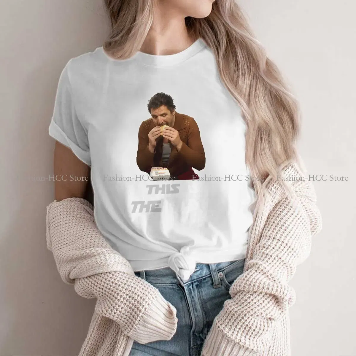 Color: WHITE, Size: L - This Is The Way Eating Empanada Fashion Polyester TShirts Pedro Pascal American Actors Momen Style Streetwear T Shirt O Neck