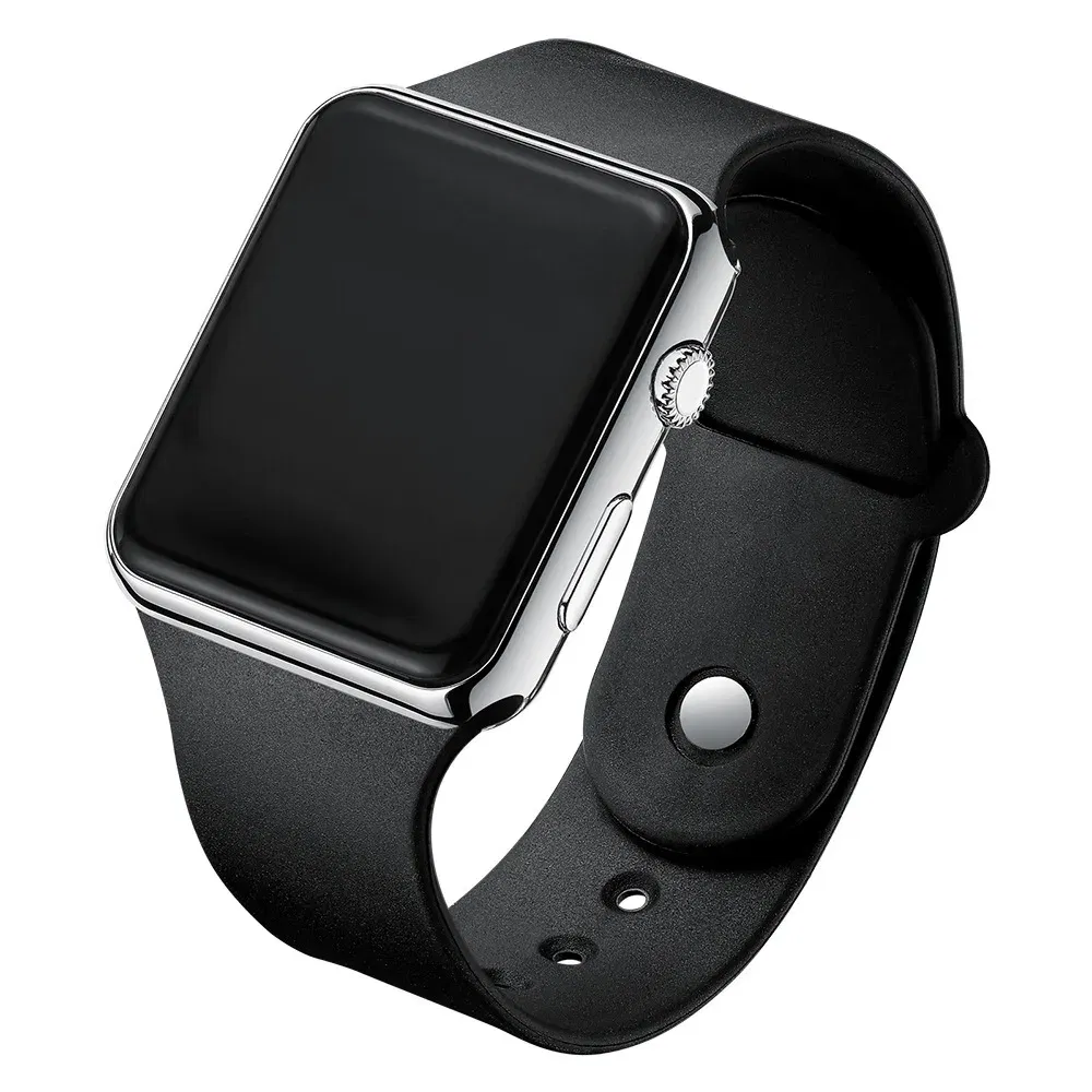 Color: Silver - Simple Digital Watch for Men Women Fashion Sport LED Electronic Watch Black Silicone Wristband Casual Mens Watch Reloj Hombre