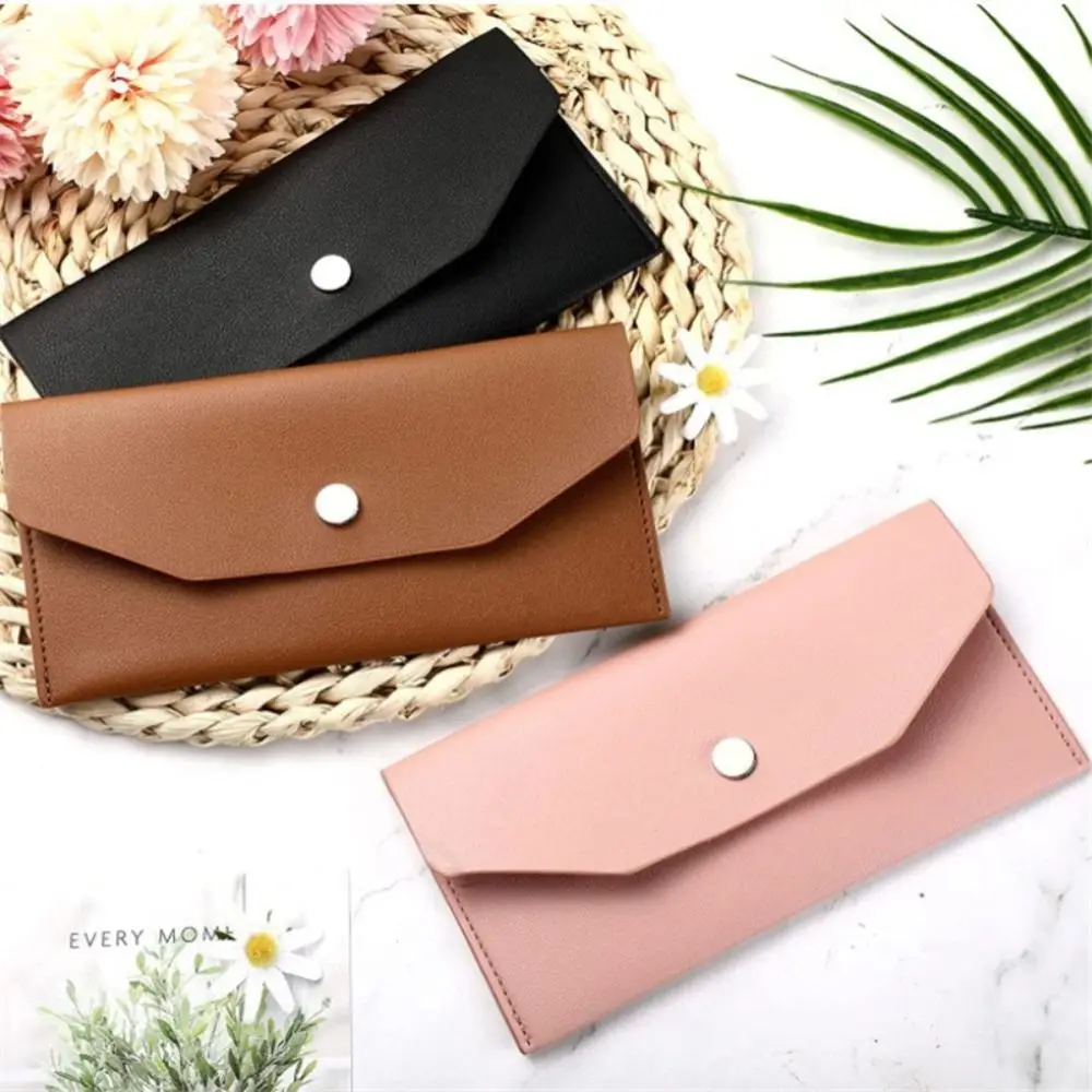 Color: Clear - Envelope Wallet PU Leather Cash Envelope Wallet Classic Fashion Long Women's Wallet Ferrule Name Card Holder Gift