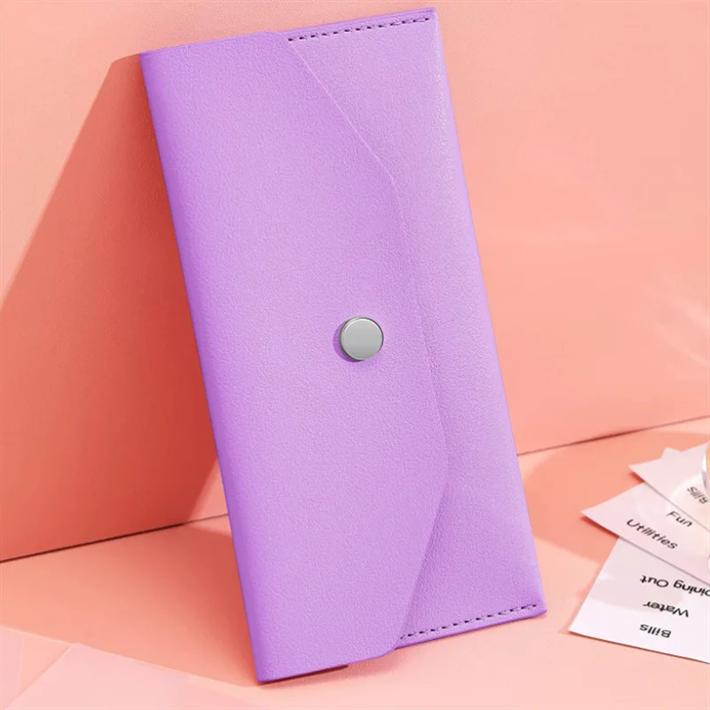 Color: Clear - Envelope Wallet PU Leather Cash Envelope Wallet Classic Fashion Long Women's Wallet Ferrule Name Card Holder Gift