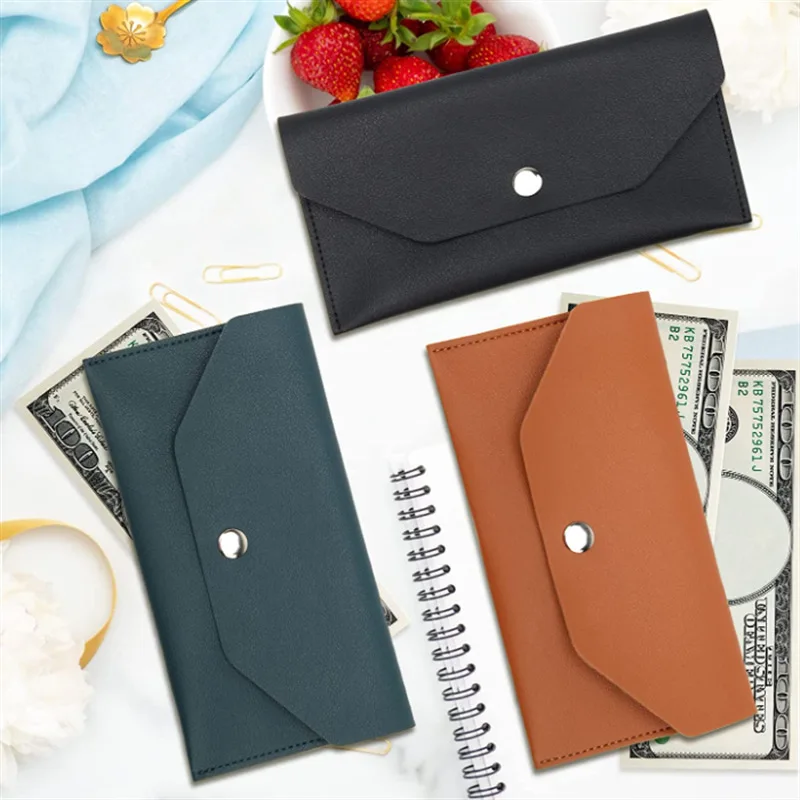 Color: Clear - Envelope Wallet PU Leather Cash Envelope Wallet Classic Fashion Long Women's Wallet Ferrule Name Card Holder Gift