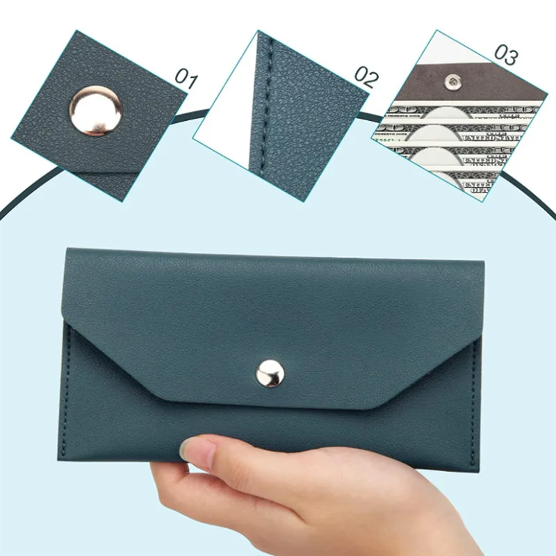 Color: Clear - Envelope Wallet PU Leather Cash Envelope Wallet Classic Fashion Long Women's Wallet Ferrule Name Card Holder Gift