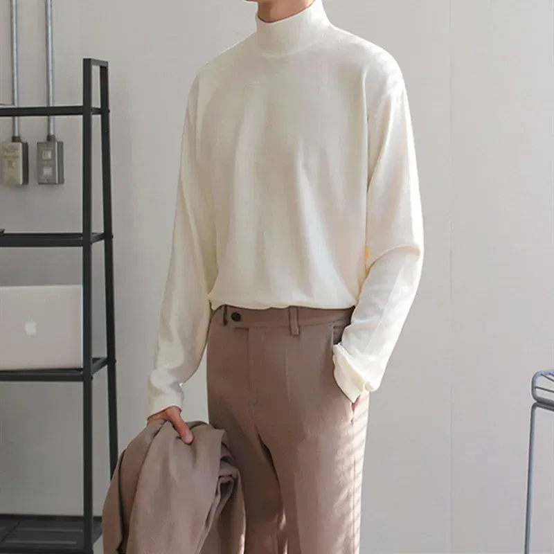 Color: SKY BLUE, Size: M - Yasuk Spring Autumn Winter Solid Casual Plush Turtleneck Men's Loose Bottom Double Faced Velvet Sweater Simple Warm BigSize