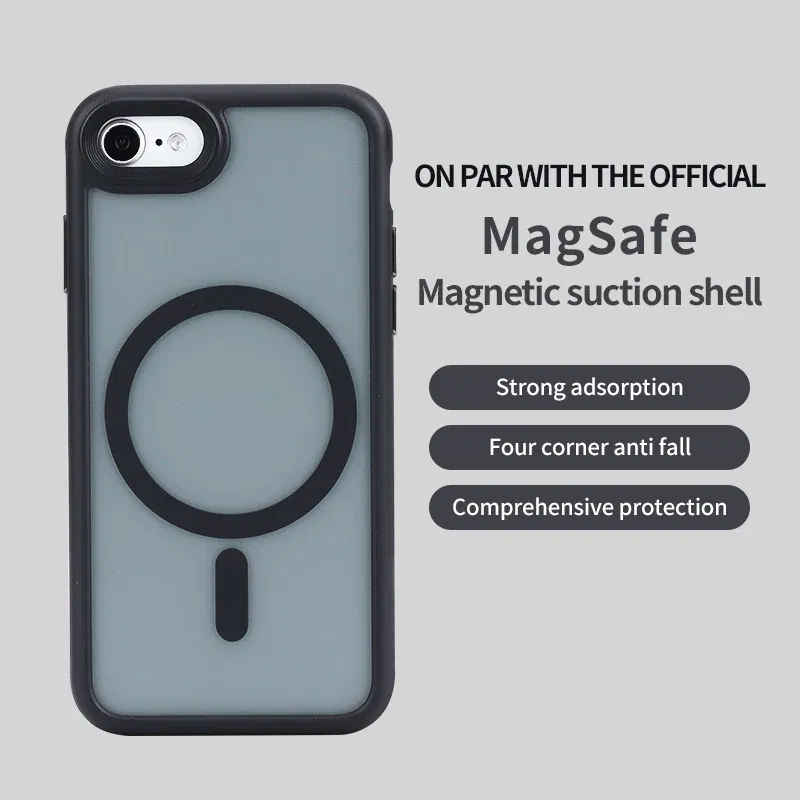 Color: black, Material: Denim - Magnetic Luxury Matte Translucent Armor Shockproof Case For iPhone 7 8 SE2 SE3 7Plus 8Plus For Magsafe Wireless Charge Cover