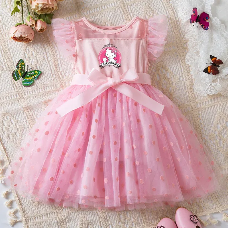 Color: Champagne, Size: XL - Hello Kitty 2-6Y Baby Girl Dress Princess Mesh Skirt Summer Sleeveless Wedding Party Dresses for Girls Summer