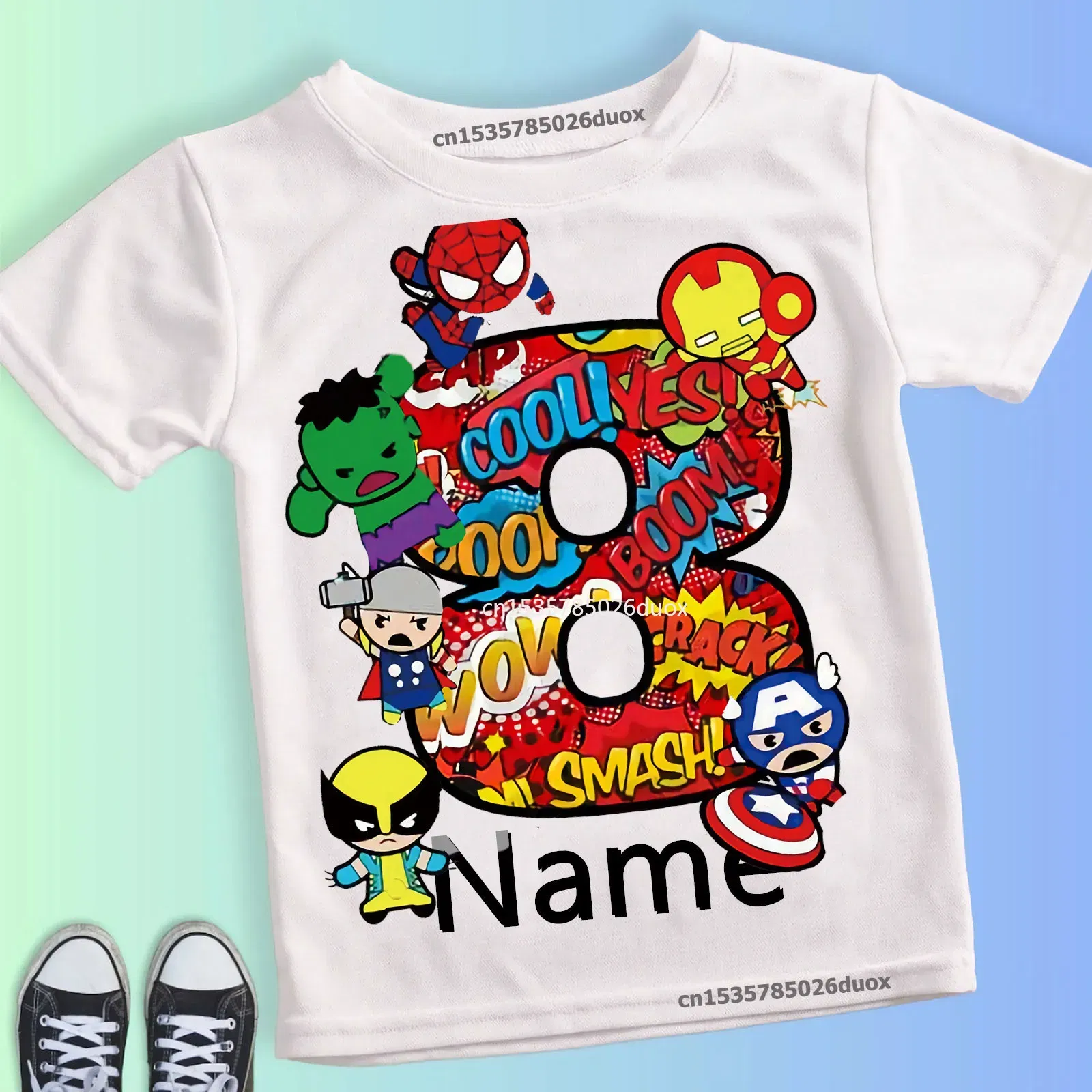 Color: Dark Grey, Kid Size: 3T?€?€·?¤–运动?‰ - Summer 2024 3 4 5 6 7 8 9 Marvel SuperHero Birthday Girl Short Sleeved T-shirt The Avengers Personalize Name Birthday Boy Shirt