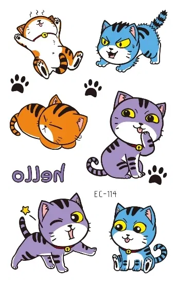 Color: Pink - Cartoon Animal Waterproof Temporary Tattoo Cute Pet Cats and Dogs Tattoo Stickers Children Boy Girl Fake Body Art Flash Tatoo