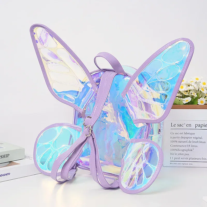 Color: Beige - New Fashion Butterfly Wings Backpack Children's Backpack Cute Unicorn Transparent TPU Trendy Backpack