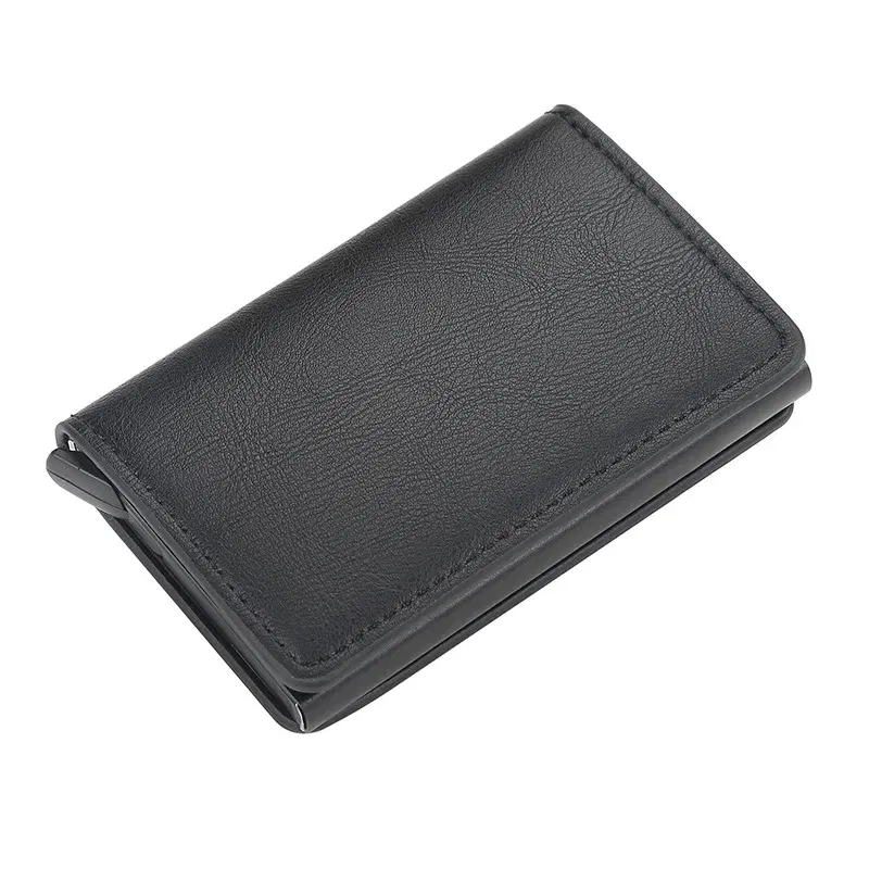 Color: Beige - 2024 Men Women Business ID Holders Metal Aluminum Shell Anti-degaussing Automatic Pop-up Rfid Multi-card Bit Cardholder Holders