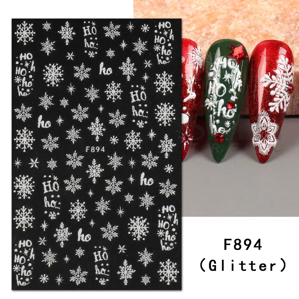 Color: Mint Colour - 5D Embossed Elk Nail Art Sticker Cute Christmas Winter Santa Claus Snowflake Gingerbread Man Engraved Slider Manicure Decoration