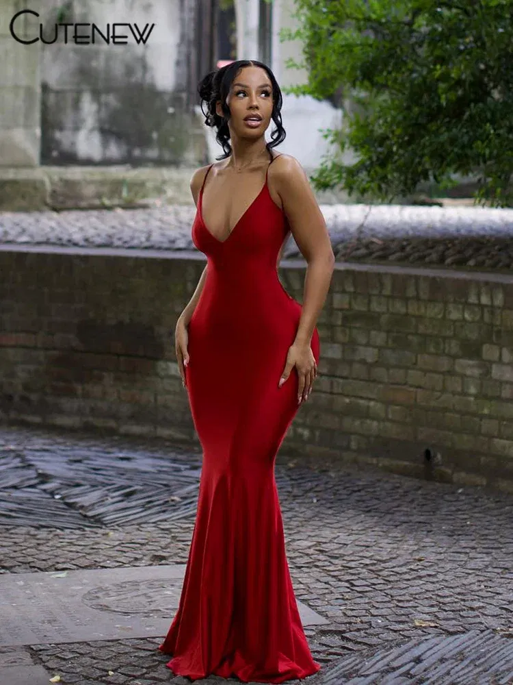 Color: PURPLE, Size: S - Nibber Red Shiny Spaghetti Strap Maxi Dress Women Solid Sexy Backless Ruched Cleavage Body-shaping Robe Lady Hipster Streetwear