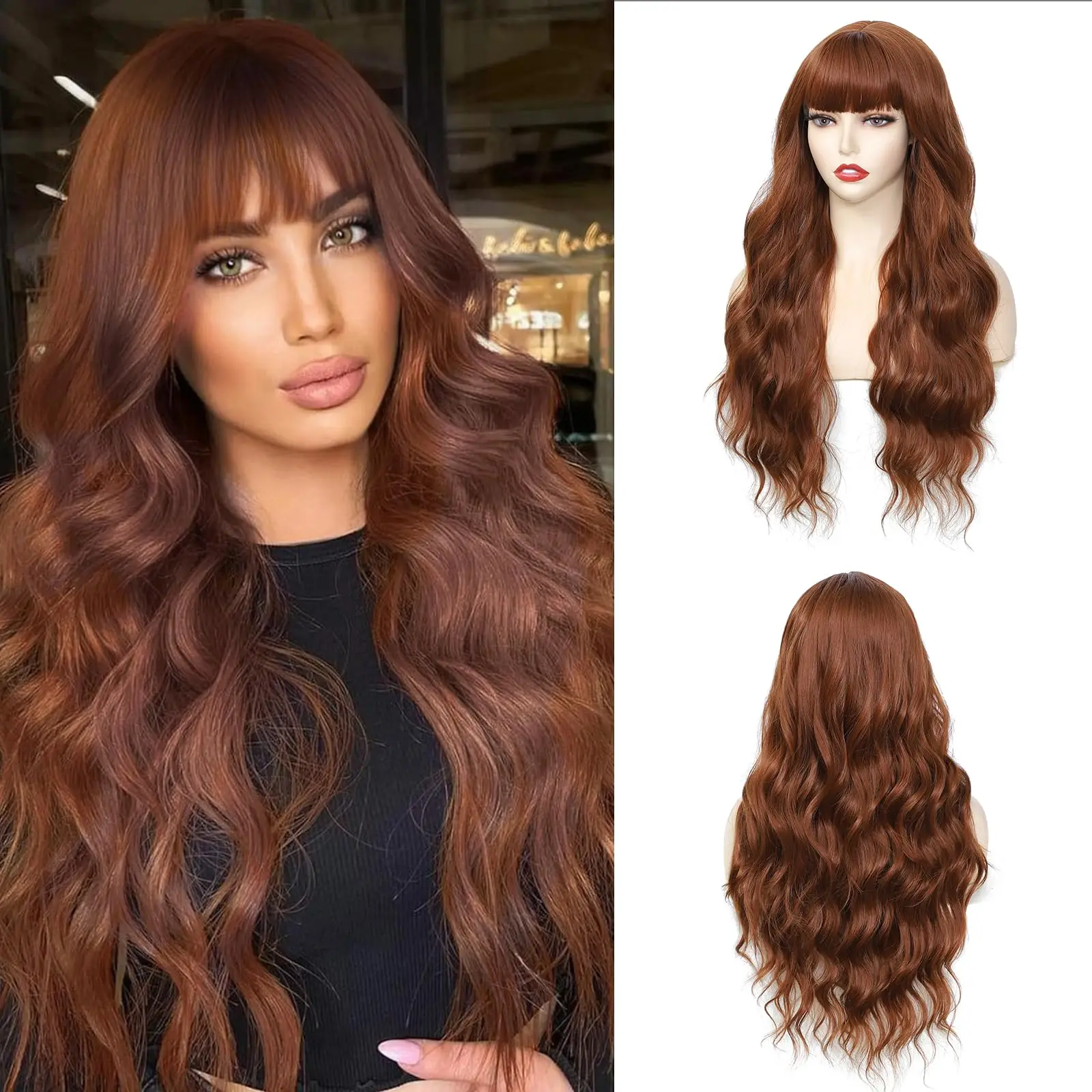 Color: P4/27 - Light golden synthetic wig with big waves for Halloween party, cosplay wig, everyday wig, high-temperature hair silk wig set