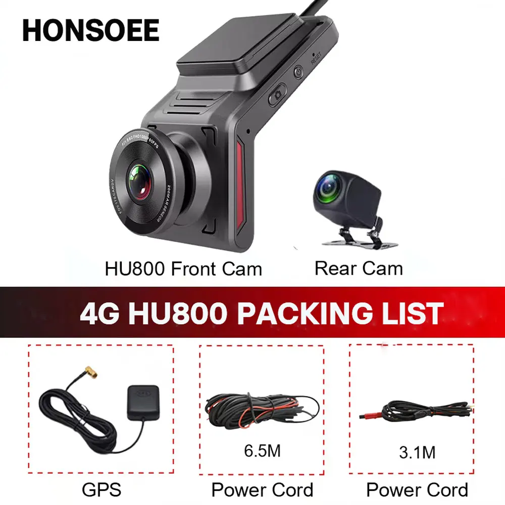 Honsoee HU800 Car DVR Dash Cam 4G Hidden Rearview Mirror 1080P WiFi Dashcam Dual Lens APP GPS Video Recording Two Dash Camera