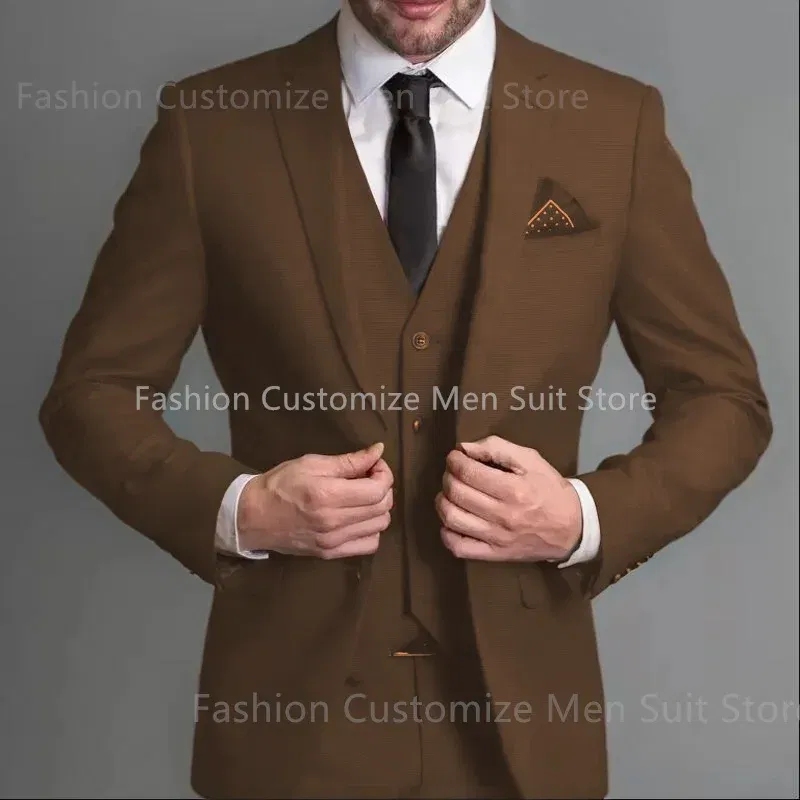 Navy Blue Male Suits Slim fit Notched Lapel Wedding Tuxedos 3 Piece Sets Tailor Made Business Mens Costume (Blazer+Pants+Vest)