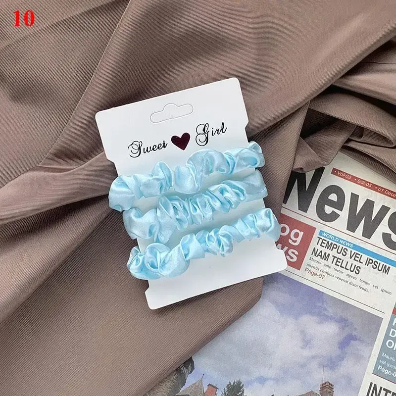 Color: Blue - Free Shipping 3PCS/Set Satin Silky Scrunchies Hair Rope Luxury Solid Color Elastic Hair Bands Women Hair Accessories Headwear