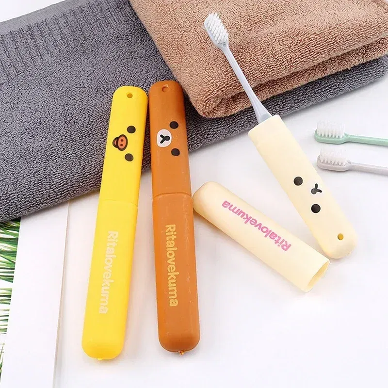 Color: Beige - Portable Toothbrush Cover Holder Bear Cute Animal Outdoor Travel Hiking Camping Toothrush Cap Case Protect Storage Cute Box