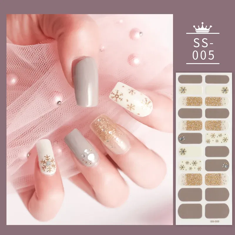 Color: WHITE - 22 Tips Blue and White Shiny Speckles Nail Art Sticker Full Cover Nail Stickers Last Update Nail Wraps Lot Sticker for Nails