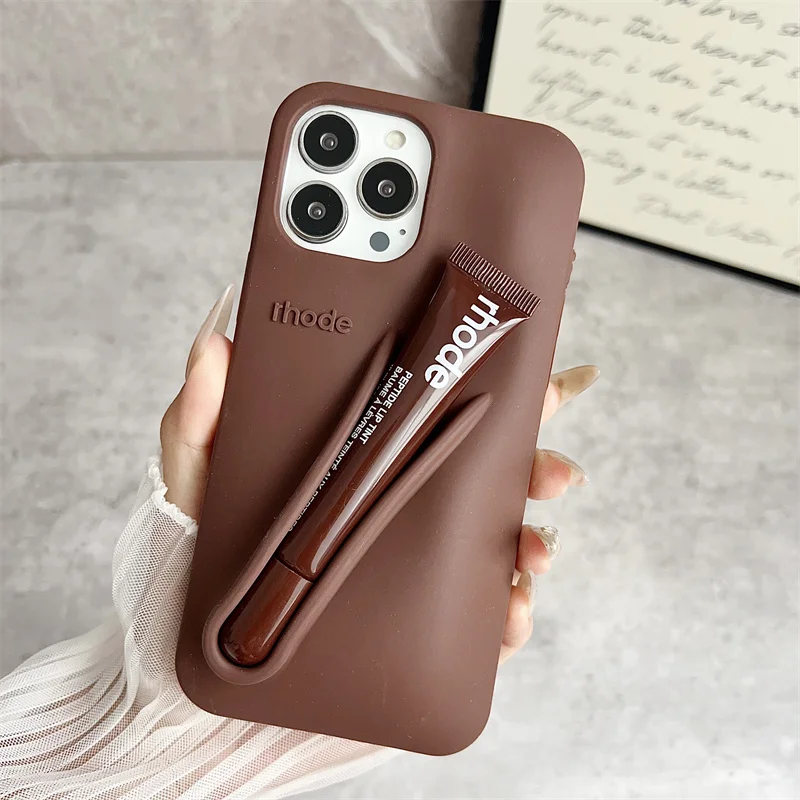 Color: Dark Grey, Bundle: Bundle1, Material: Nylon - Phone Case For iPhone 12 13 14 15 16 Pro Max Plus 17 Air Portable Lip Gloss Holder Lipstick Silicone Soft Bumper Cover Lip Glaze