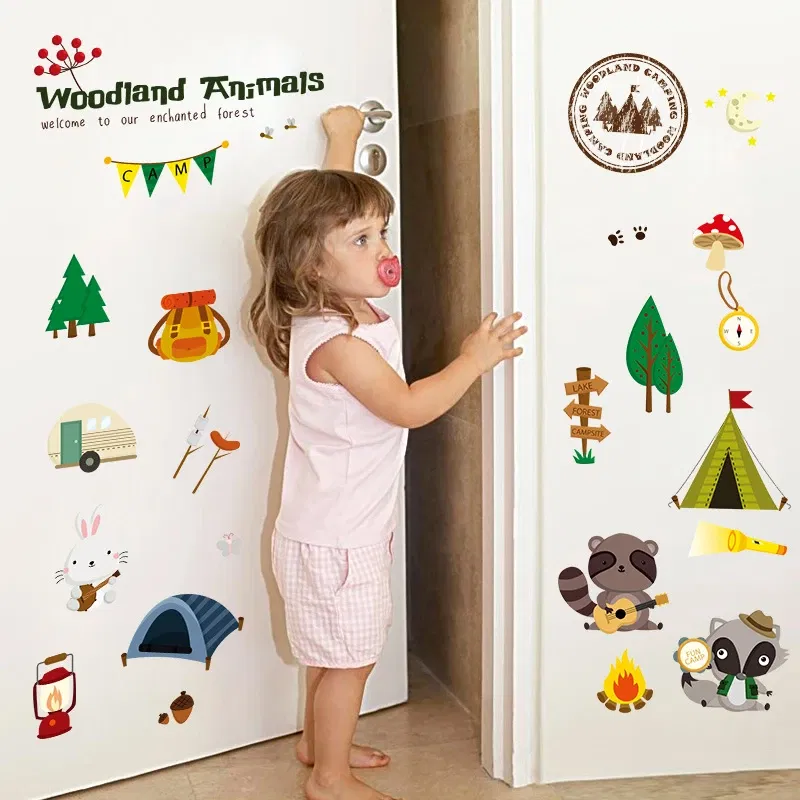 Color: Dark Grey - Funny Animals Bird Swinging Wall Stickers Kids Room Decoration Diy Cartoon Monkey Giraffe Lion Mural Art Pvc Posters Home Decals