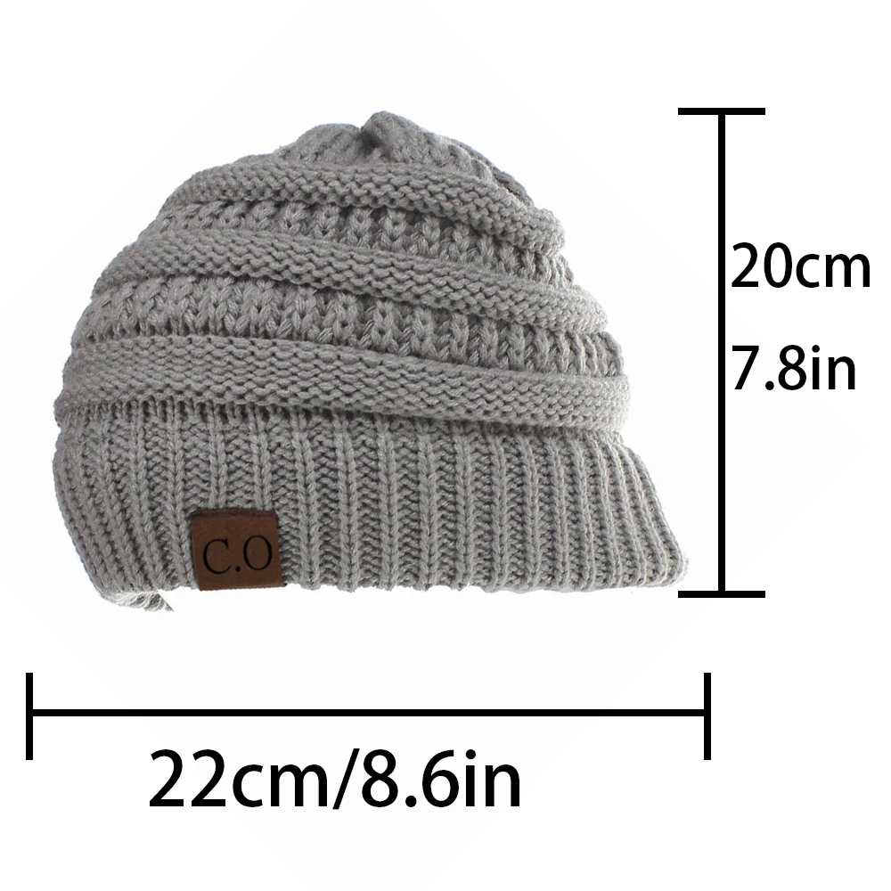 Color: WHITE - New Lady Knitted Hats for Women Girls Skiing Baseball Cap Openings Horsetail Hat