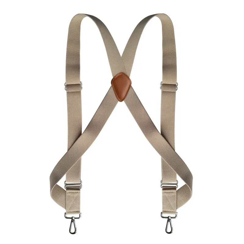 Color: Beige, Ships From: CHINA - Men's Heavy Duty Trucker Suspenders 3.5cm Wide X-Back with 2 Side Clip Swivel Hooks Adjustable Elastic Big Tall Trouser Braces