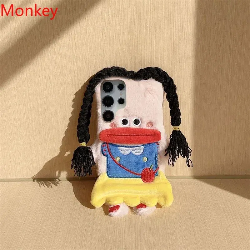 Material: PE, Color: black - 3D Cartoon Braided Girl Silicone Phone Cases For Google Pixel 9 Pro XL 8 5G 7 6 8A 7A 6A Cute Warm Fur Sausage Mouth Cover Gift